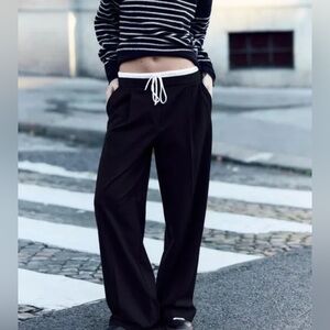 Zara Black Pants with White Drawstring